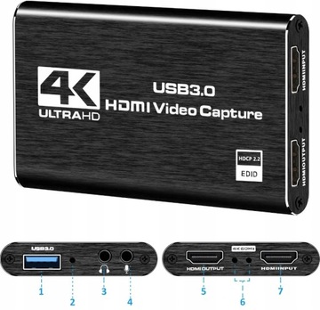 VIDEO GRABBER HDMI NAGRYWARKA OBRAZU USB 4K OBS STREAMING CAPTURE CARD PC