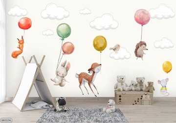 ZWIERZĘTA KRÓLIKI BALONY NAKLEJKI NA ŚCIANĘ240x100