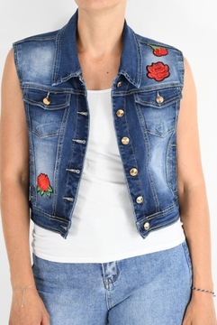 JEANSOWA KAMIZELKA elastyczny jeans NASZYWKI - L