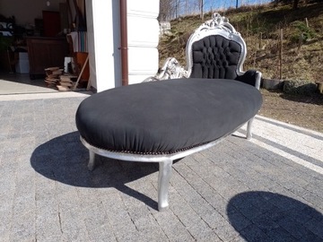 Pałacowy szezlong LUDWIK XVI sofa srebro & czerń