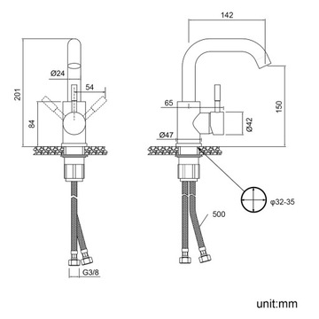 INOX Смеситель для умывальника Смеситель поворотный 360° Черный