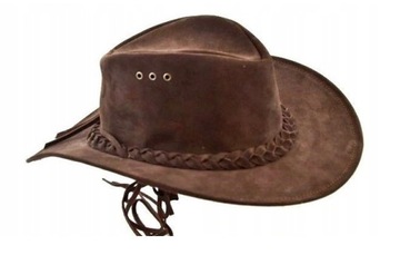 KAPELUSZ SKÓRZANY BRĄZOWY Z RZEMYKAMI - ROZMIAR XL