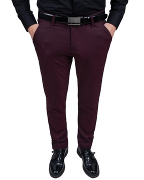Spodnie eleganckie męskie bordowe w kratę - 41