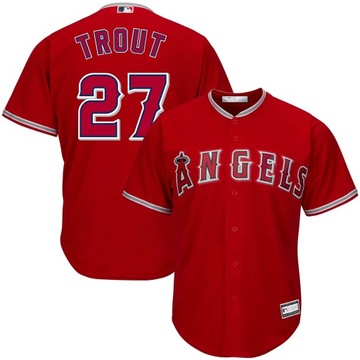 Replika koszulki zawodnika Trout Red Los Angeles Angels, duża i wysoka, 3XL