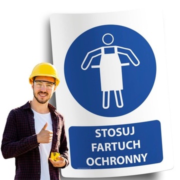 Naklejki BHP znak ostrzegawczy STOSUJ FARTUCH OCHRONNY