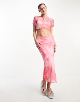 Noisy May mesh maxi skirt co-ord in pink tie dye XL
