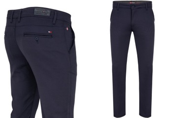 SPODNIE MĘSKIE CASUAL GRANATOWE ELEGANCKIE SLIM 32