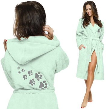 DŁUGI PUCHOWY DAMSKI SZLAFROK PODOMKA ŁAPKA XL