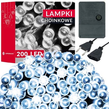 LAMPKI CHOINKOWE 200led 15,5m ZEWNĘTRZNE WEWNĘTRZNE ZIMNY BIAŁY ŚWIĄTECZNE