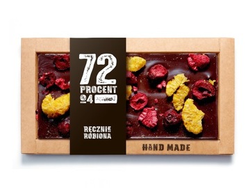 Czekolada gorzka 72% WIŚNIA MANDARYNKA MALINA hand made 105g