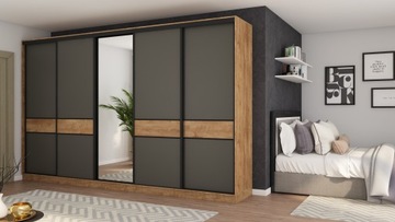 Szafa Przesuwna z Lustrem 360cm - Szuflady, Wieszaki, Płyta 18mm