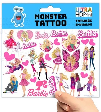 TATUAŻE ZMYWALNE TYMCZASOWE DLA DZIECI DZIECIĘCE BARBIE WZORY ORYGINALNE