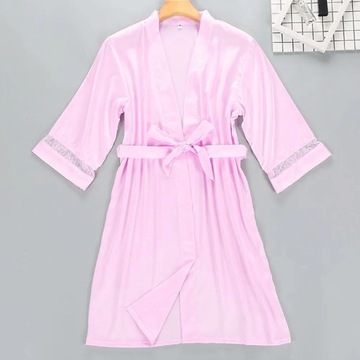 2 Piece Set Pajamas Women Silk Robe Kimono Lace Tr