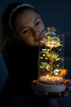 ВЕЧНАЯ РОЗА В СТЕКЛЕ + СВЕТОДИОДНЫЙ НАБОР «МИШКА РОЗ» ПОДАРОК ​​НА ДЕНЬ МАТЕРИ ДЛЯ НЕЕ