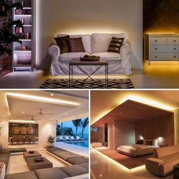 СВЕТОДИОДНАЯ ЛЕНТА 230В ТЕПЛАЯ БЕЛАЯ ВОДОНЕПРОНИЦАЕМАЯ 5М SMD ЛЕНТА 12В + ДИСТАНЦИОННОЕ УПРАВЛЕНИЕ + БЛОК ПИТАНИЯ