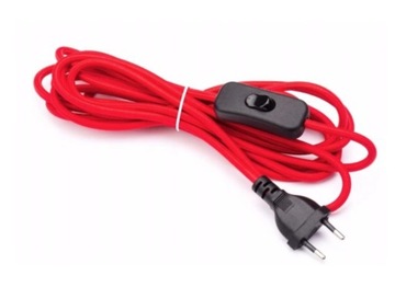 Przewód w oplocie 2,5 kabel z włącznikiem czerwony