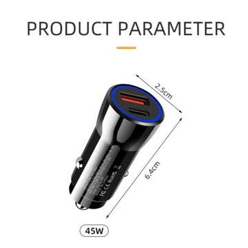 БЫСТРОЕ МОЩНОЕ АВТОМОБИЛЬНОЕ ЗАРЯДНОЕ УСТРОЙСТВО ИСТОЧНИК ПИТАНИЯ 2X USB PD QC 3.0 45 Вт