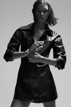 ZARA skórzana sukienka skóra czarna szmizjerka H&M