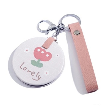 Korean Fashion Makeup Mirror Small Round Mirror Keychain Double-Sided Foldi