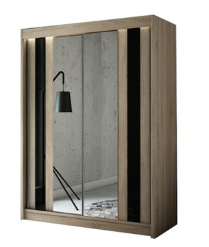 Szafa przesuwna 150cm Sonoma+Czarny Lacobel+Lustro