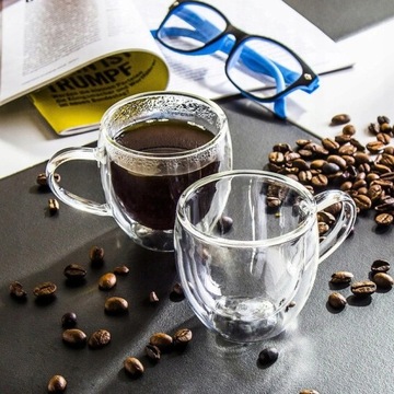 SZKLANKA KUBEK filiżanka SOLIDNA do KAWY LATTE PODWÓJNE SZKŁO zestaw 2szt