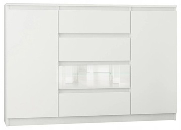 KOMODA 140CM SZAFKA 4 SZUFLADY 2 PÓŁK BIAŁA POŁYSK