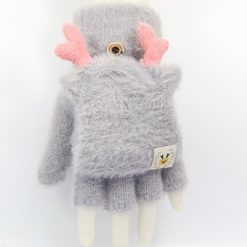 9 lat+ MŁODZIEŻ DAMSKIE Minetki Rękawiczki klapka ANGORA 18-21 cm SZARY 076