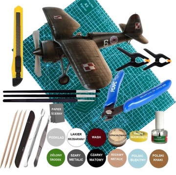 Plastikowy model samolotu PZL P-11c ZESTAW: PODKŁAD, FARBY, KLEJ+NARZĘDZIA