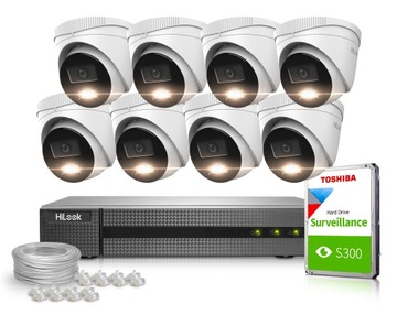 Zestaw do monitoringu HiLook NVR-8CH-4MP/8P, IPCAM-T2-30DL(x8), 1TB, Kabel