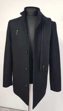 Zimowy płaszcz kurtka męska czarna flausz wełna 58