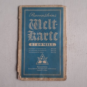 STARA MAPA RAVENSTEINS WELTKARTE 1: 40 Mill 1939 / 1940 r
