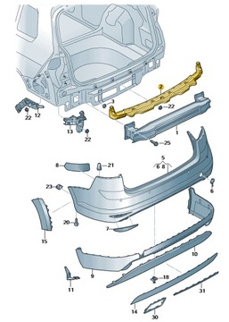 ŚLIZG PROWADNICA TYLNEGO ZDERZAKA VW GOLF VII USA