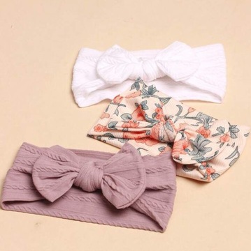 НАБОР ИЗ 3 ШИРОКИХ ПОВЯЗОК НА ГОЛОВУ ДЛЯ ДЕВОЧКИ, БАНТ, ФИОЛЕТОВЫЕ, БЕЛЫЕ ЦВЕТЫ