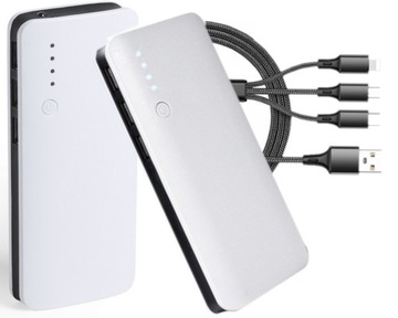 BIAŁY POWERBANK SNAPON 20000MAH 3X USB 5.2A Z LATARKĄ I KABLEM 3W1
