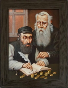 OBRAZ 29x22 ŻYD LICZĄCY PIENIĄDZE RAMA WENGE