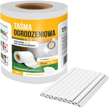TAŚMA OGRODZENIOWA 19x35m BIAŁA OSŁONA NA PŁOT OGRODZENIE PANELOWE +UV