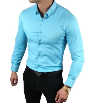 Klasyczna koszula slim fit turkusowa elegancka ESP06 - L