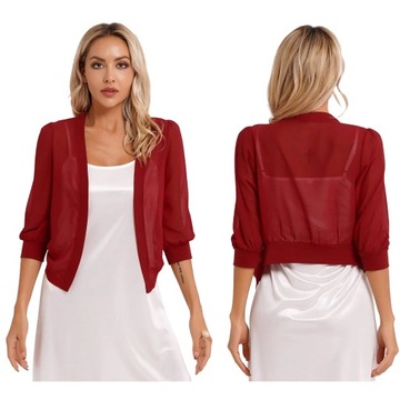 Womens Chiffon Shrug Cardigan Jacket 3/4 Puff Slee