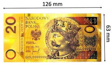 Красивая коллекционная позолоченная банкнота из ПВХ номиналом 20 злотых BOLESŁAW CHROBRY
