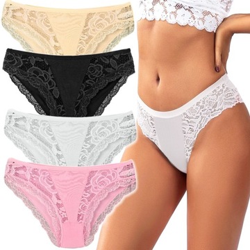 4x MAJTKI KORONKOWE Figi Bawełniane JAKOŚĆ - L/XL