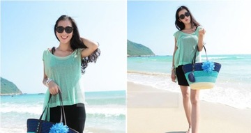 TOREBKA SŁOMKOWA KOSZYK PLAŻOWY SASZETKA FIOLETOWY