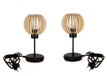ZESTAW 2X LAMPKA NOCNA LED BIURKOWA STOŁOWA LOFT DREWNO E27 PRZEWÓD 2 METRY