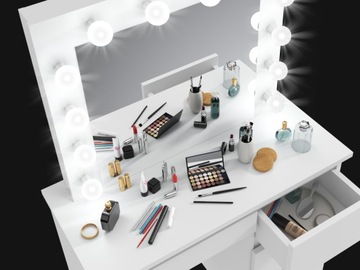 BETA 12 LED косметический туалетный столик + ТАБУРЕТ, белый