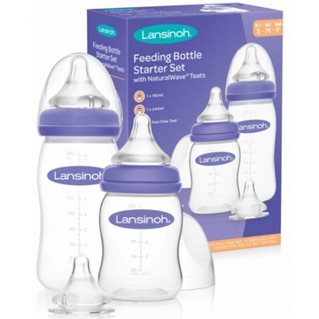 Butelka do Karmienia 2szt 160ml 240ml + 3x Smoczek ZESTAW STARTOWY LANSINOH