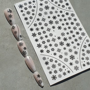 Самоклеящиеся рождественские зимние черные наклейки для ногтей со снежинками