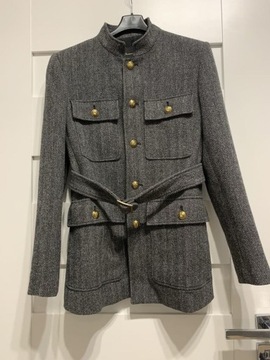 Massimo Dutti szara grafitowa marynarka żakiet tweed guziki 34 XS