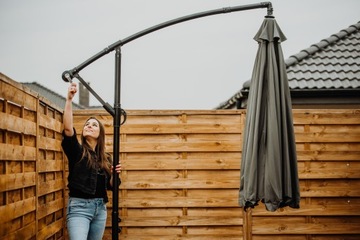 САДОВЫЙ ЗОНТ С РУЧКОЙ, СКЛАДНОЙ, РЕГУЛИРУЕМАЯ ПО ​​ВЫСОТЕ, СЕРЫЙ 350см