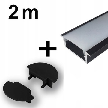 Wpuszczany Alu PROFIL LED+KLOSZ 2m CZARNY+zaślepki