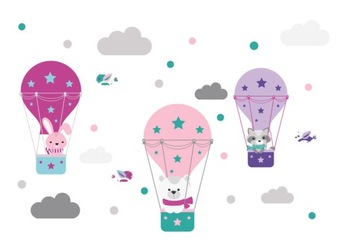 Naklejka ścienna BALONY zwierzaki chmurki kropki