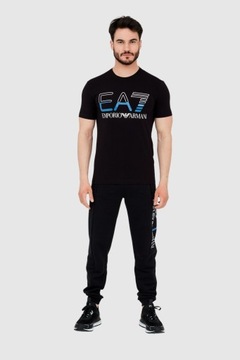 EA7 T-shirt męski czarny z dużym białym logo S